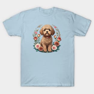 Mini Goldendoodle Puppy With Roses T-Shirt